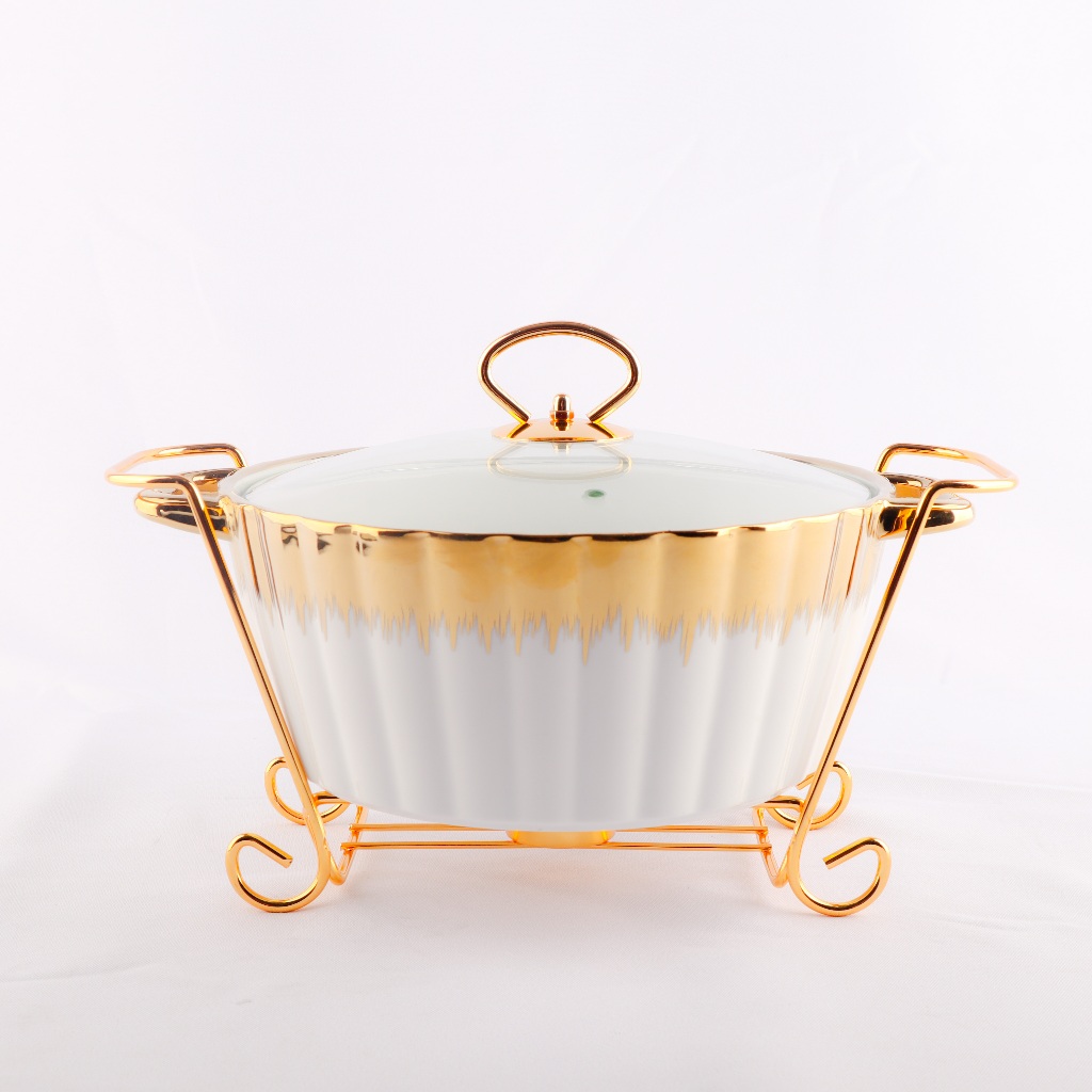 HT ROUND CASSEROLE PLATING GOLD IN WHITE/BLACK COLOR | Shopee Malaysia