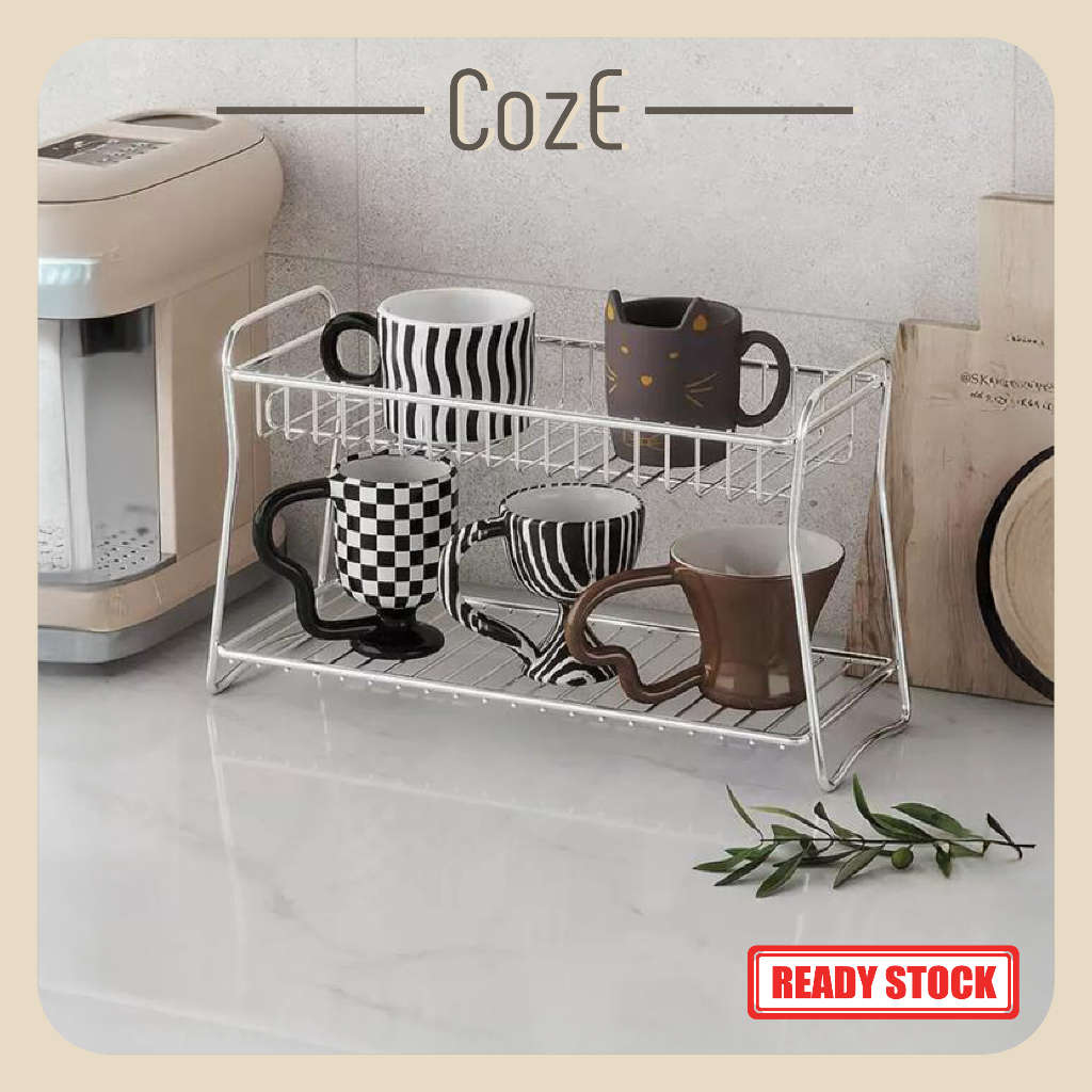 CozE Stainless Steel Multifunctional Double Layer Rack Cup Rack Table ...