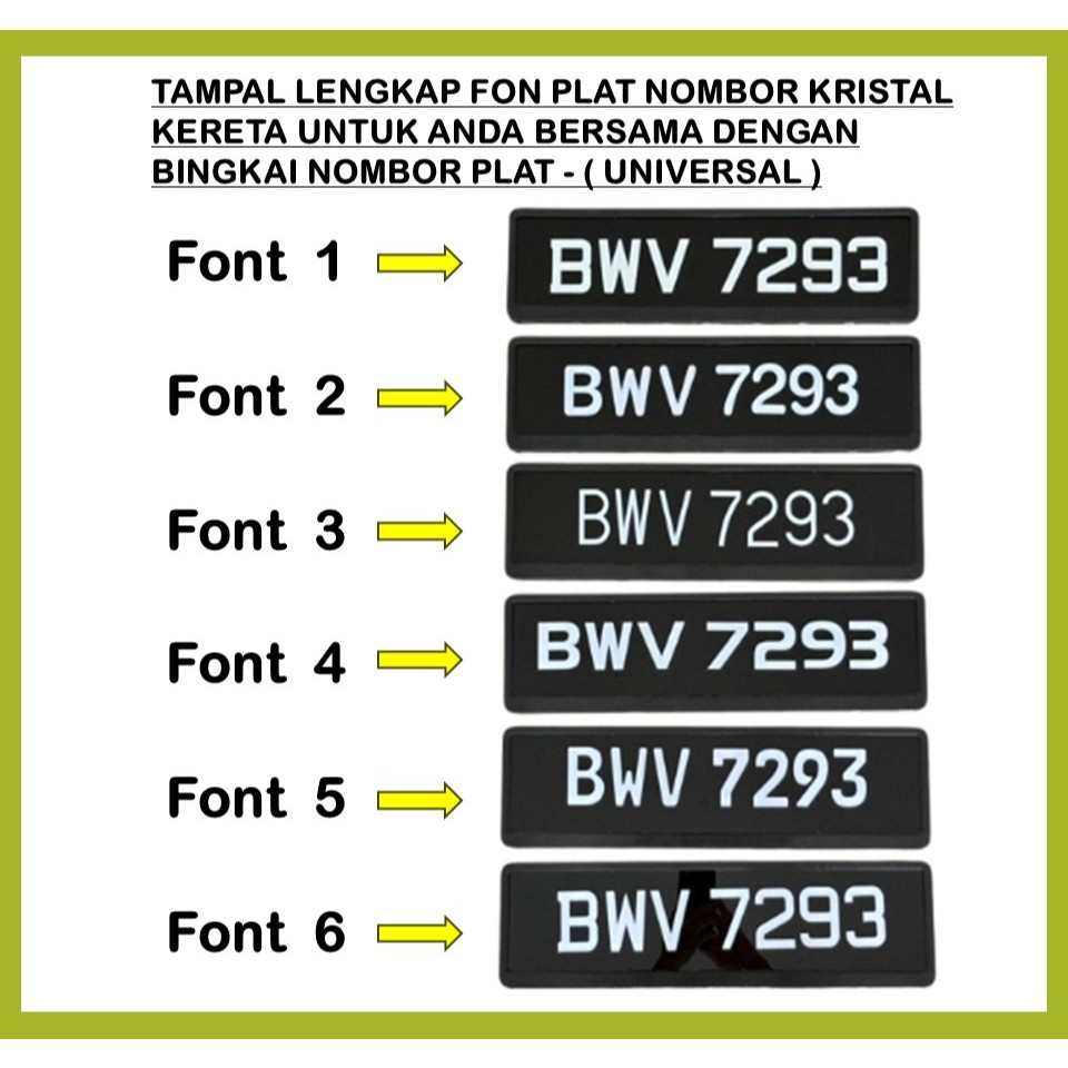 TAMPAL LENGKAP FON PLAT NOMBOR KRISTAL KERETA UNTUK ANDA BERSAMA DENGAN ...