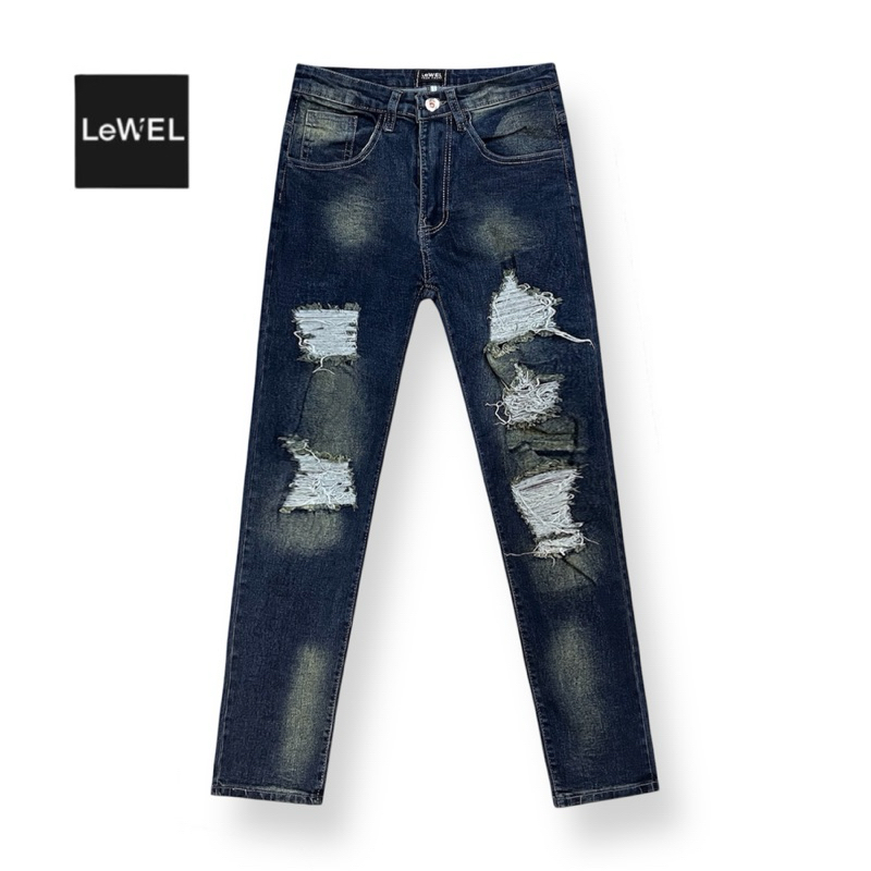 LeWEL Classic Ripped Jean Men Long Pant - Dark Blue | Shopee Malaysia