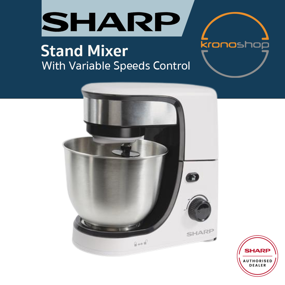 Sharp EMS80WH Stand Mixer | 350W | 5 Speed + Turbo | 4.0L Stainless ...
