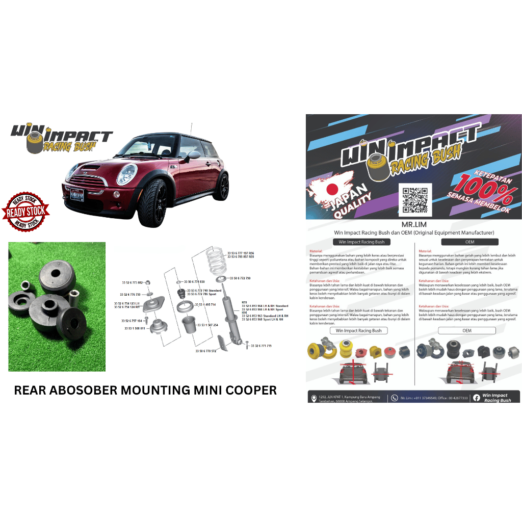 (3PCS) WIN IMPACT REAR ABSOBER MINI COOPER R50 R55 R56 R57 R59 R60 MNAM ...