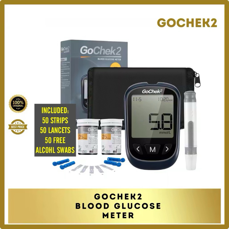 [FULL SET 50] GoChek2 Blood Glucose Meter and Test Strips and Lancets ...