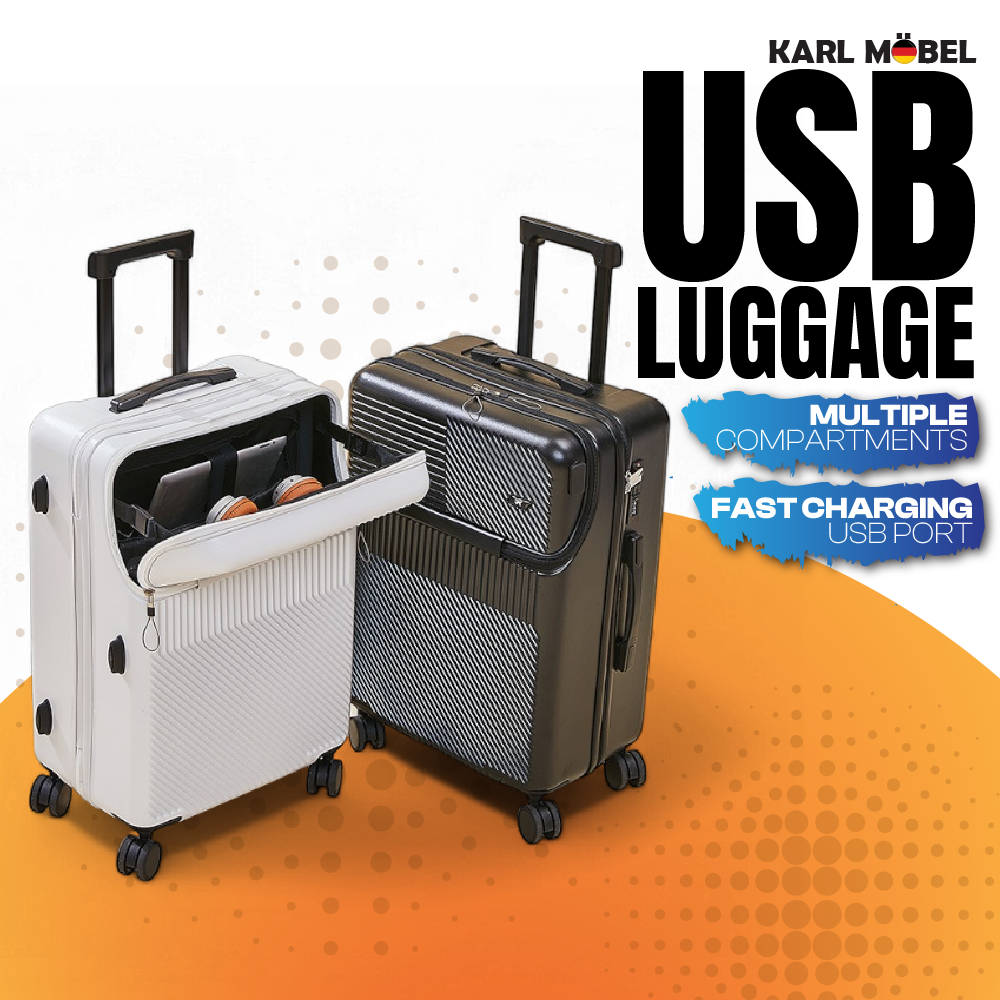 Luggage Bag Travel 20 24 26 Inch Bagasi Travel Tahan Lasak USB Luggage ...