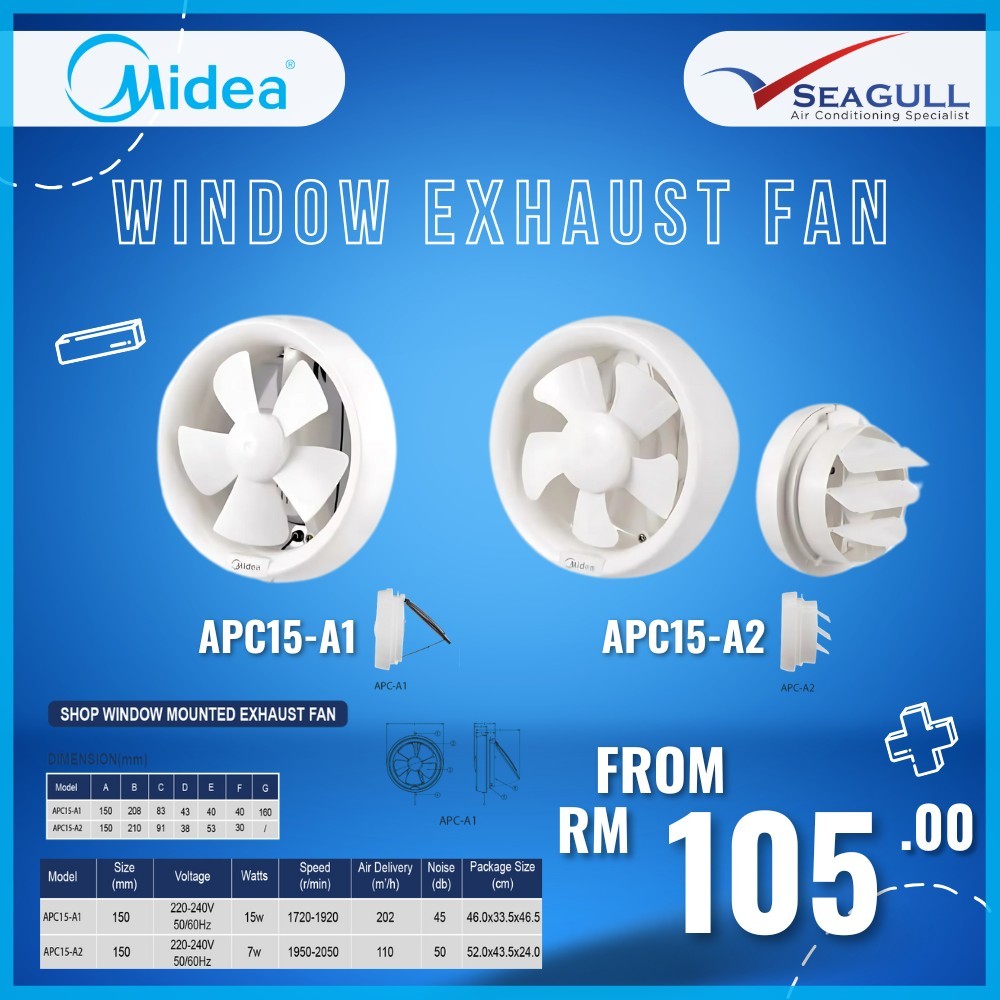 MIDEA WINDOW EXHAUST FAN 7W/15W APAC15-A1 & APAC15-AC | Shopee Malaysia
