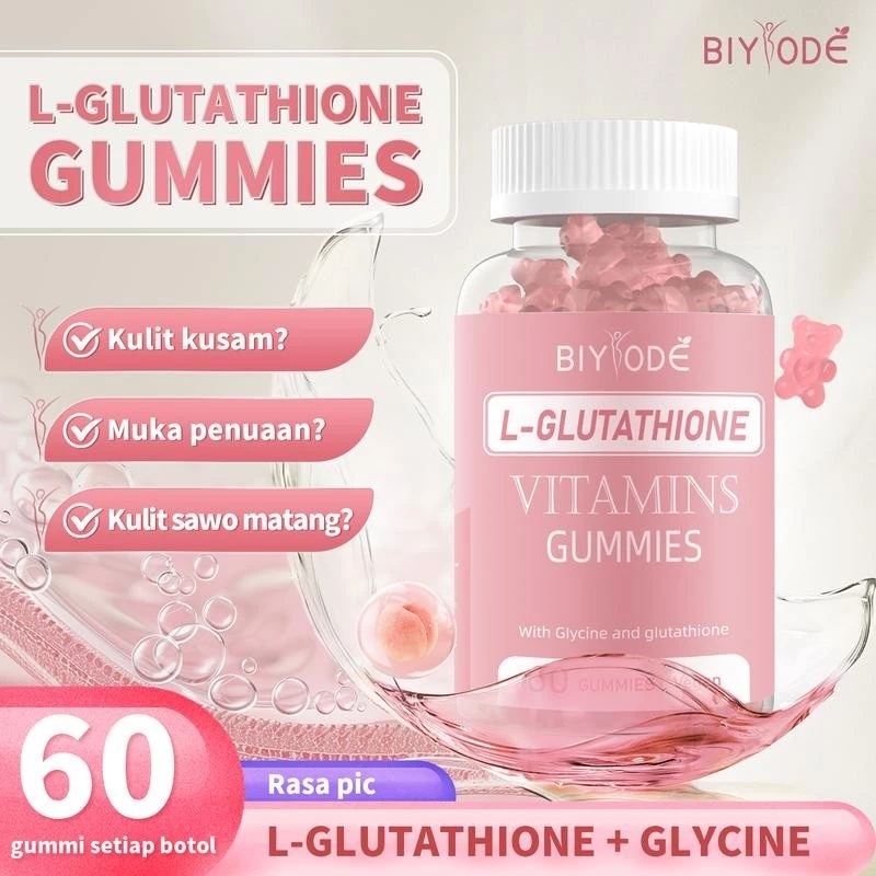BIYODE L-Glutathione Gummies SKIN Whitening untuk Memutihkan Kulit &  Melembapkan Kulit | 500mcg Biotin & L-glutation