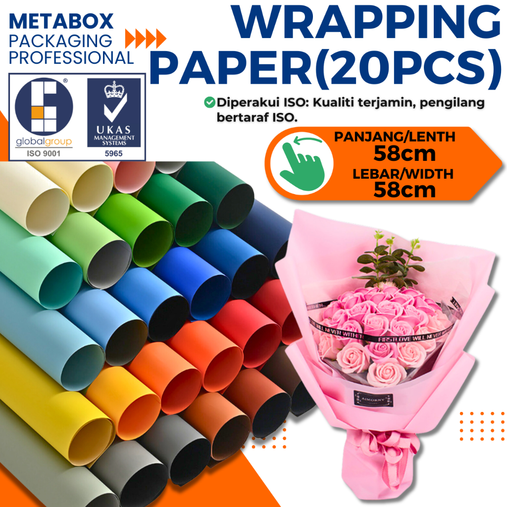Metabox 20PCS Gift Wrapping Paper Bouquet Paper Flower Wrapping Kertas ...