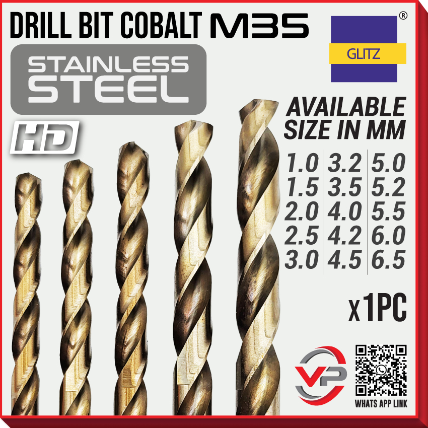 GLITZ M35 Cobalt Drill Bit Stainless Steel 1 1.5 2 2.5 3 3.2 3.5 4 4.2 ...