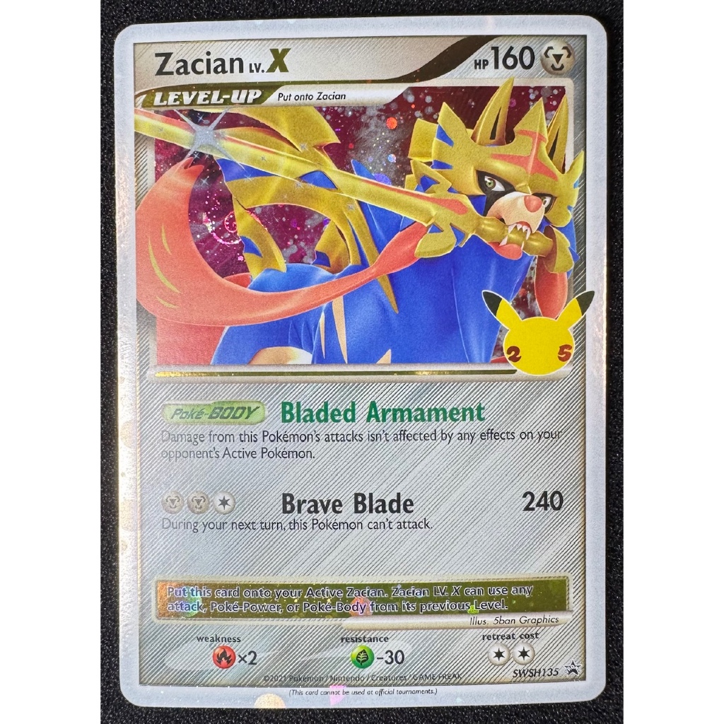 Carte Pokémon Zacian Niv X SWSH135 - Édition 25e Anniversaire - État Near Mint Ou Mieux - Collection