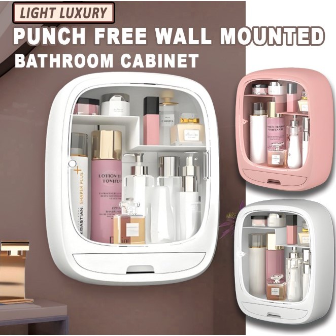 Kotak Penyimpanan Punch Free Wall Mounted Bathroom Cabinet Cosmetic ...