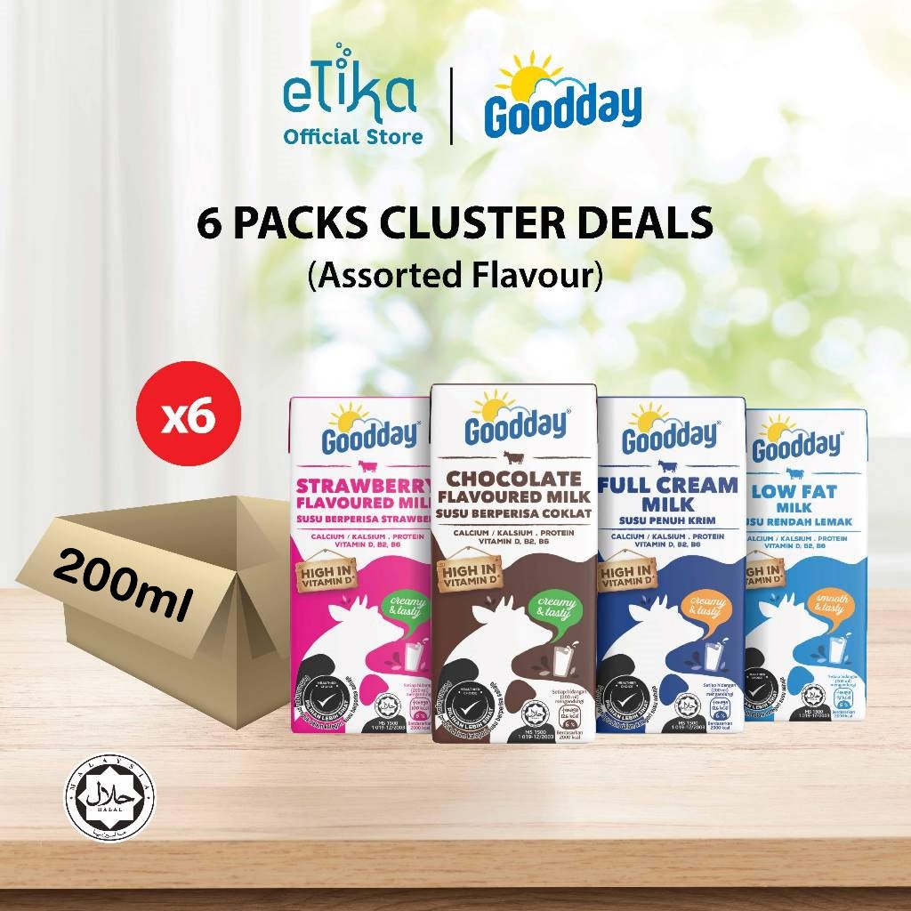 Goodday UHT - Chocolate/Strawberry/Full Cream/Low Fat Milk 200ml x 6 ...