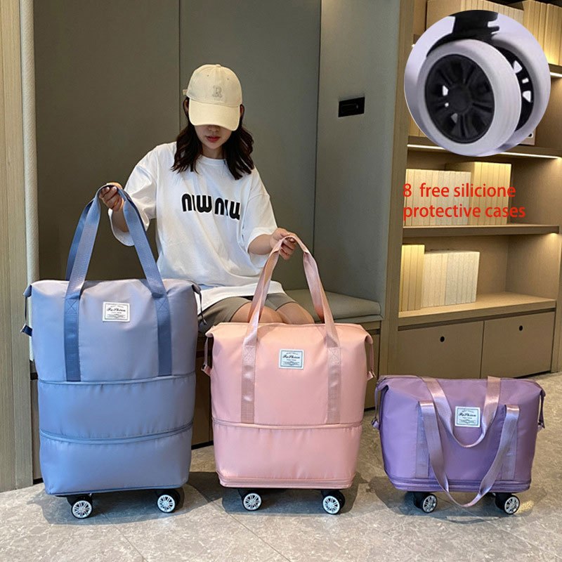 Large Capacity Roller Travel Bag Beg Roda Portable Double Layer Handbag ...