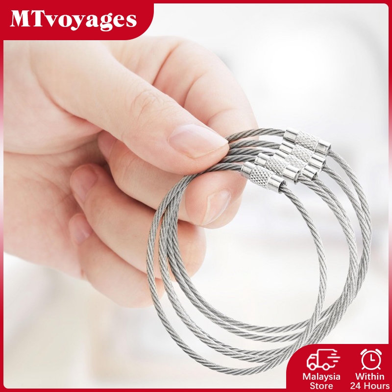 10Pcs Cable Rope Key Ring Stainless Steel Keychain Screw Loop Lock ...