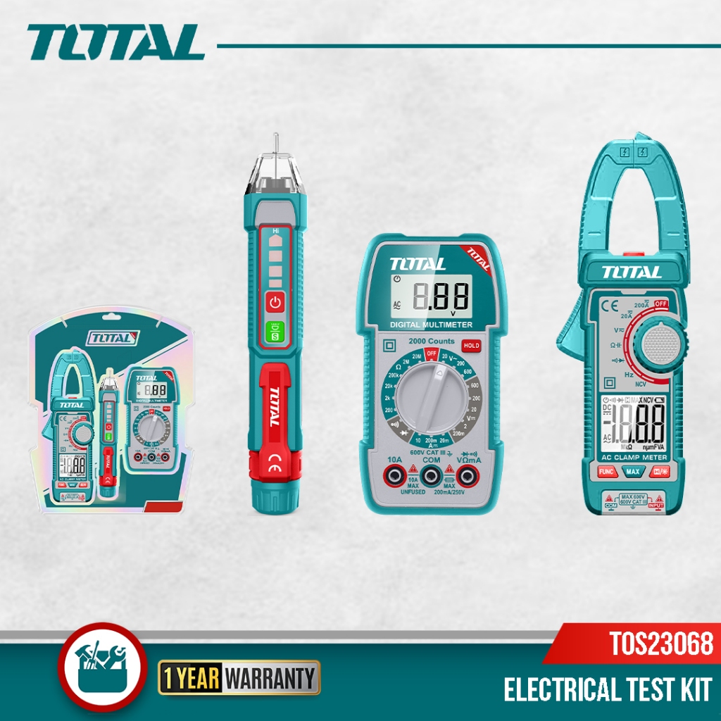 TOTAL Electrical Test Kit with Digital AC Clamp Meter, AC Voltage ...