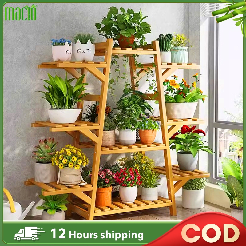 Bamboo Flower Rack Indoor Rak Pasu Succulent Rack 6/7/9 Layer Floor ...