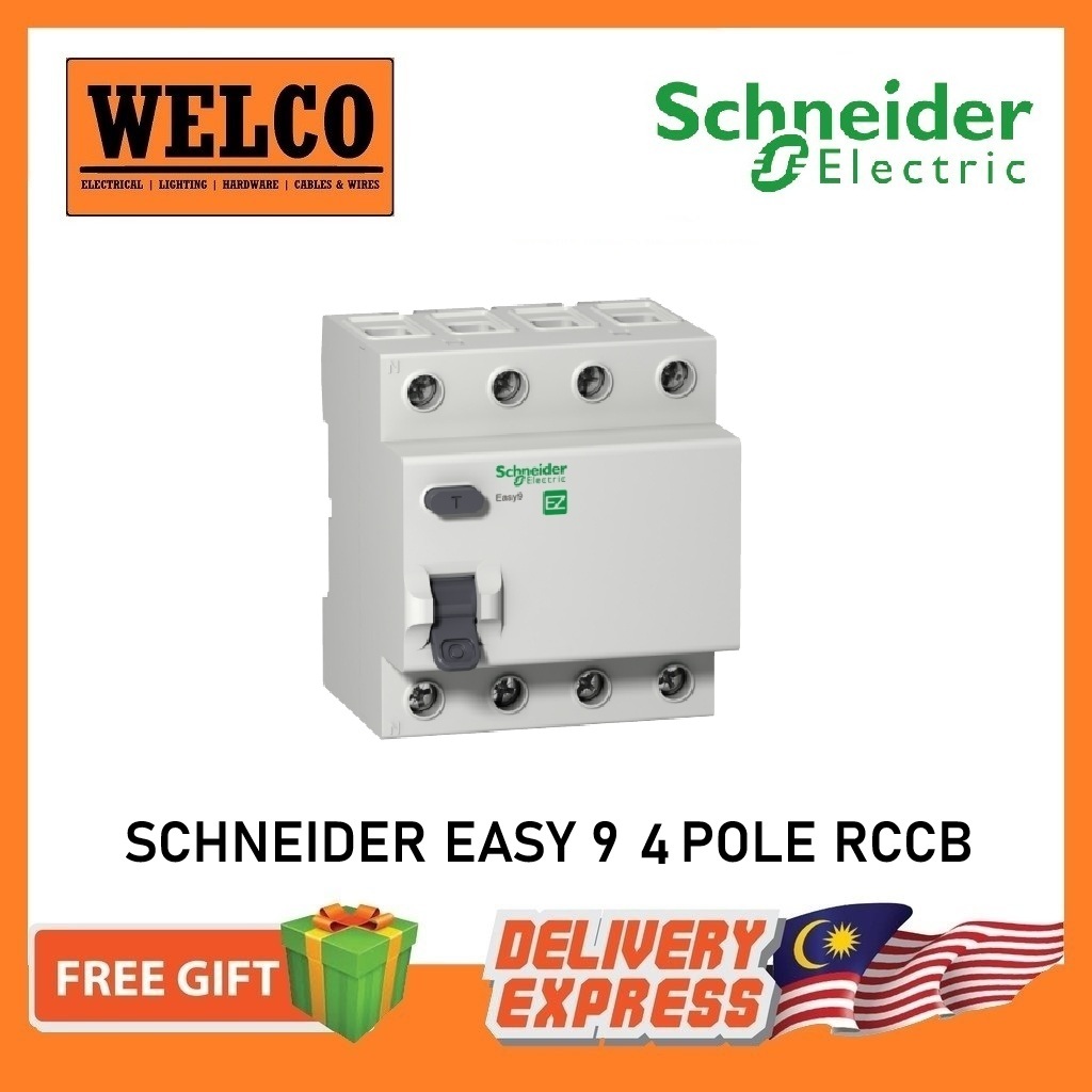 SCHNEIDER EASY9 4 POLE RCCB 40A / 63A RESIDUAL CURRENT CIRCUIT BREAKER ...
