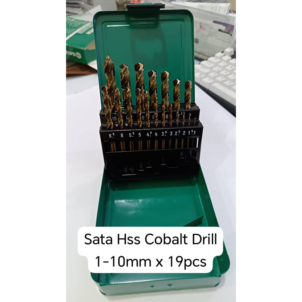 SATA 19 PCS HSS COBALT(M35) DRILL BIT SET 1MM-10MM X 0.5MM 52819 ...