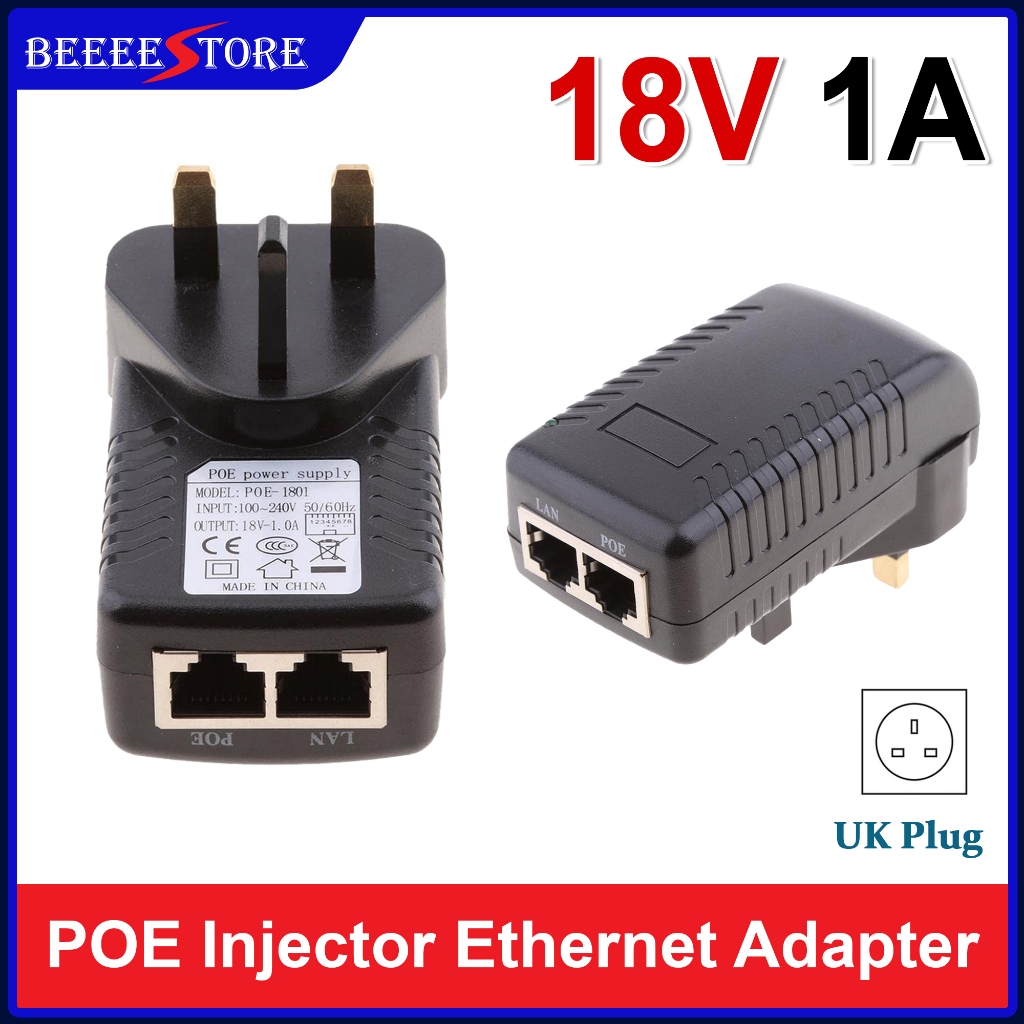 18V 1A POE Injector Ethernet Adapter UK Wall Plug IP Phone/Camera Power ...