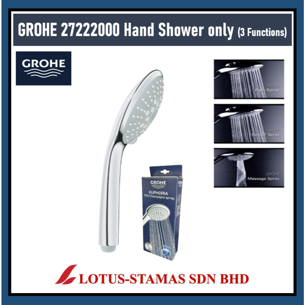 GROHE 27222000 Euphoria 110 Champagne Hand Shower | 3 Sprays | Made In ...