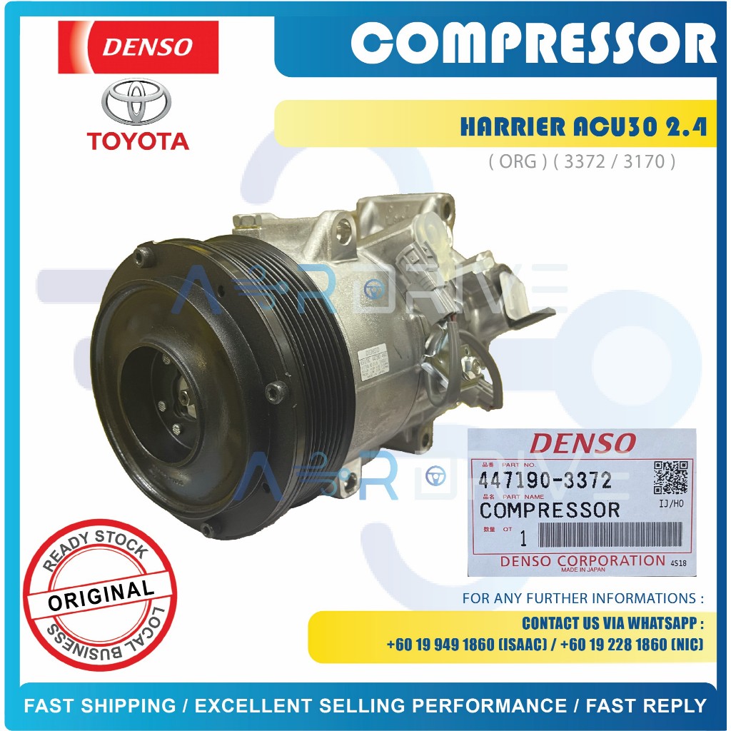 DENSO ORIGINAL TOYOTA HARRIER 2.4 ACU30 COMPRESSOR 3170 / 3372 | Shopee ...