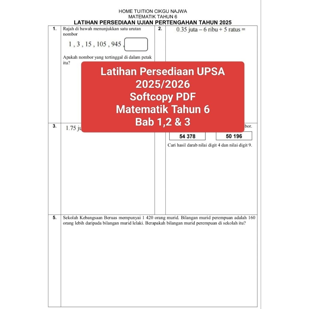 Softcopy Pdf Latihan Matematik Tahun 6 Bab 1 2 3 Shopee Malaysia