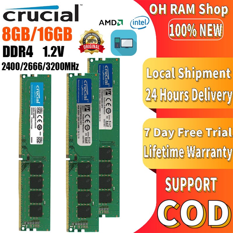 [Local Stock]Crucial Dektop RAM 4GB 8GB DDR4 2133MHZ 2400MHZ 2666MHZ ...