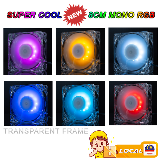 Super Cool New Design Transparent 8cm Mono RGB 10LED PC Case Fan Silent ...