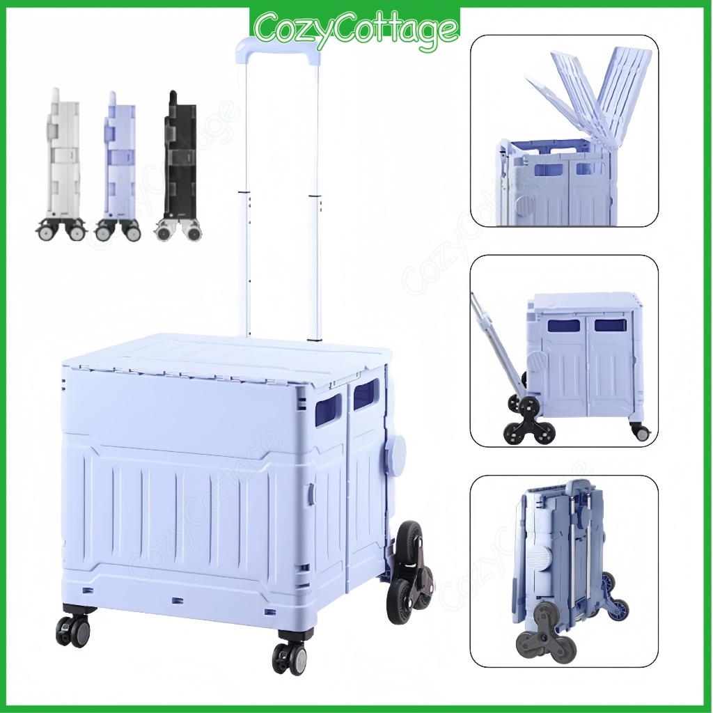 【Local Stock】Portable Trolley Shopping Cart Large Space Trolley , Easy ...