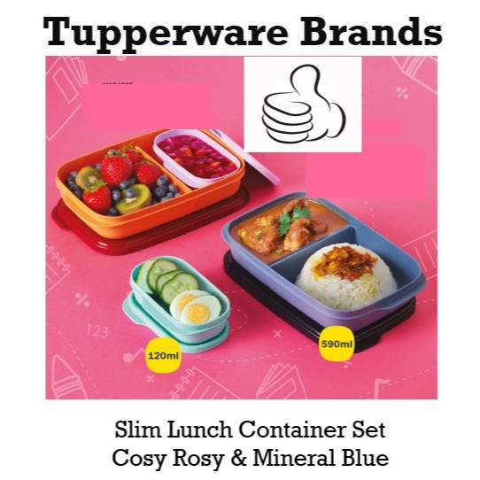 Tupperware Slim Lunch Container (2sets) with divider 590ml & 4 pcs ...