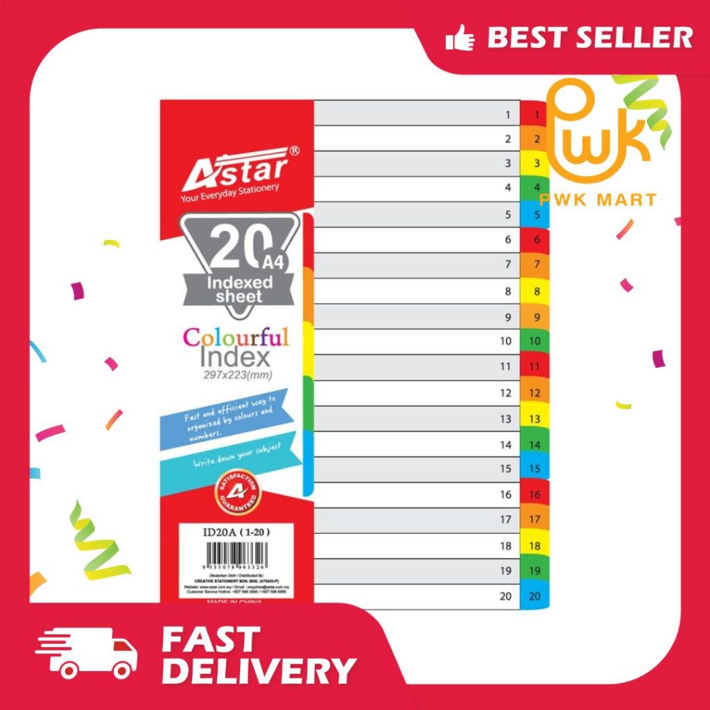 🔥ASTAR INDEX COL PVC DIVIDER ID20A (1-20)🔥 | Shopee Malaysia