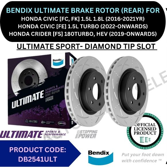 BENDIX ULTIMATE DISC BRAKE ROTOR (REAR) FOR HONDA CIVIC [FK, FC, TEA ...