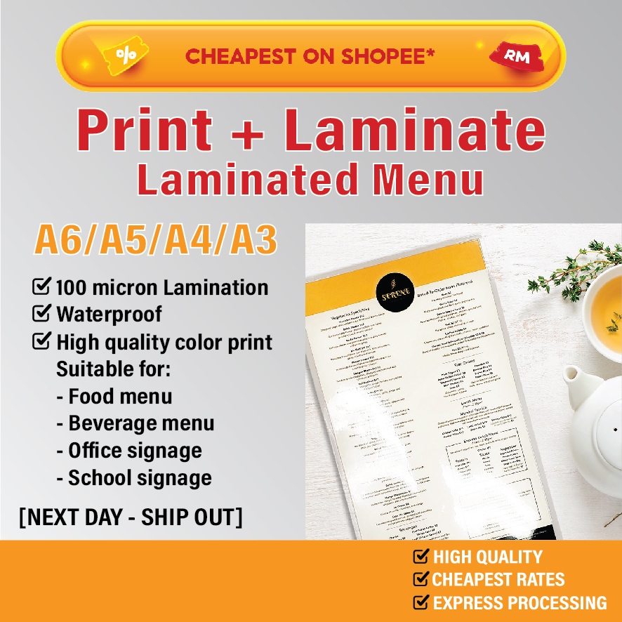 Print and Laminate/ Laminated Menu, A6/A5/A4/A3 Poster printing, Food ...