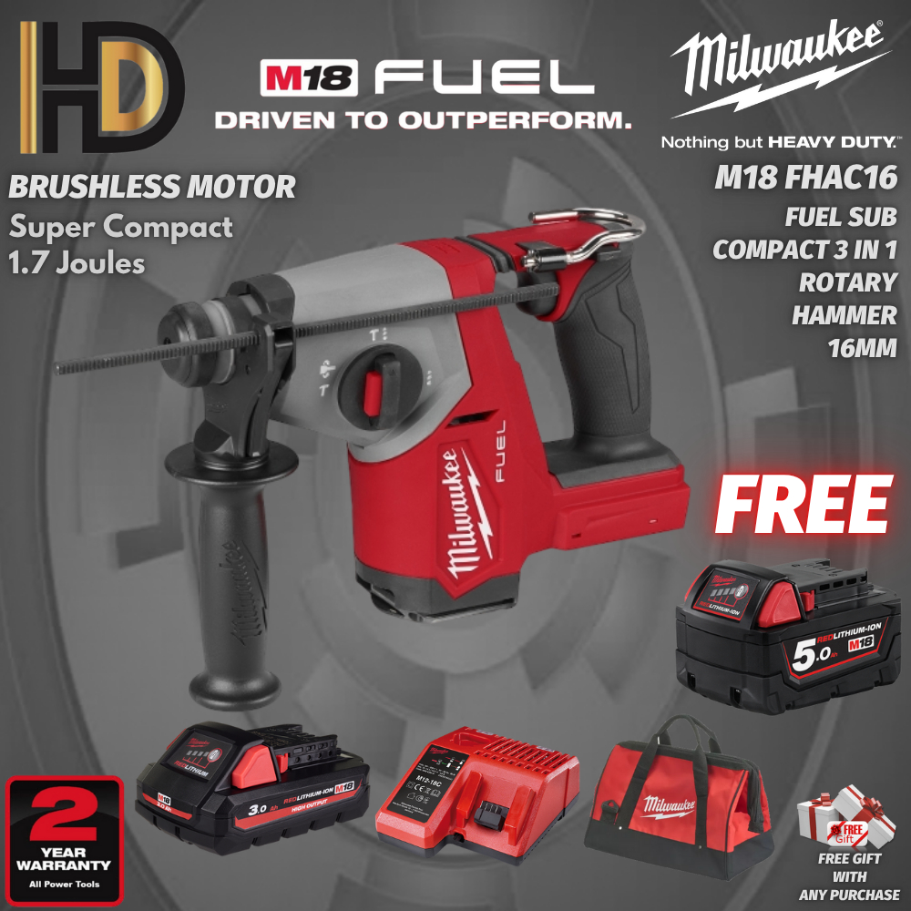 Milwaukee M18 FHAC16 Fuel 16MM Compact SDS PLUS 3 Mode Rotary Hammer ...