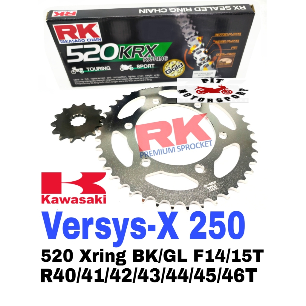 RK Sprocket Set Kawasaki Versys-X 250 RK 520 KRX-Ring Black Gold Chain ...