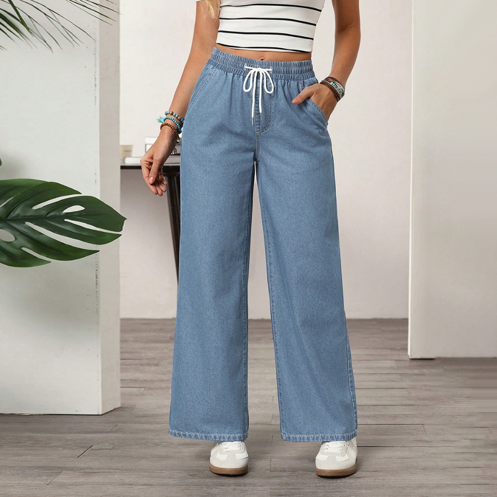 VIWILL Baggy Jeans Women Straight Cut Denim Pants High Waist Palazo Jeans  Wide Leg Jean Seluar Perempuan