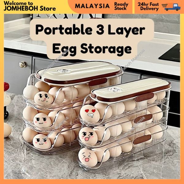 42 Egg Storage Rack Automatic Rolling for Refrigerator 3 Layer Large ...