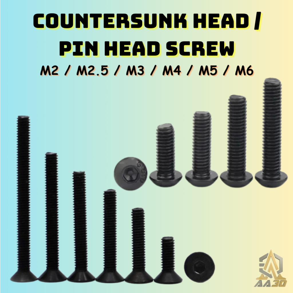 Hexagon Screw M2 M2.5 M3 M4 M5 M6 Round Pin Countersunk Head Black ...