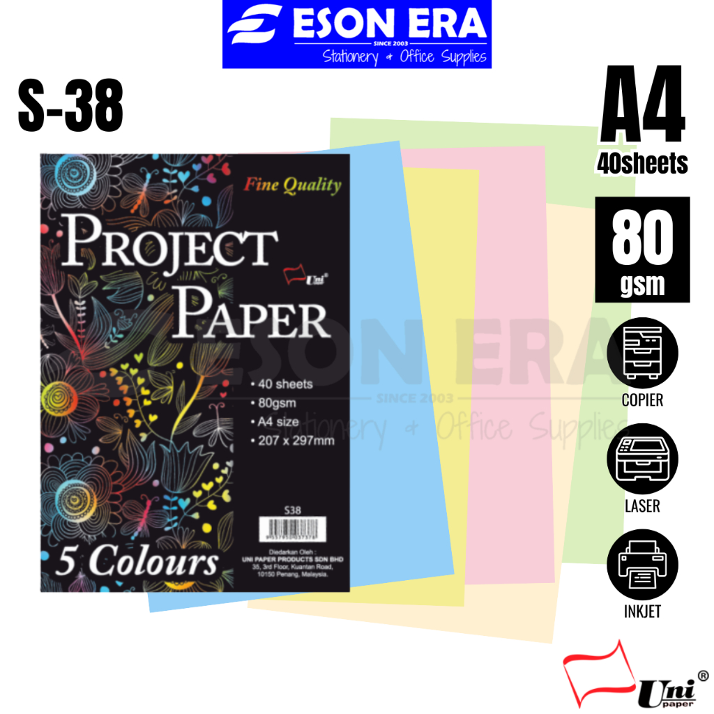 Uni Colour Paper S38 5 Colours A4 80gsm 40sheets | Shopee Malaysia