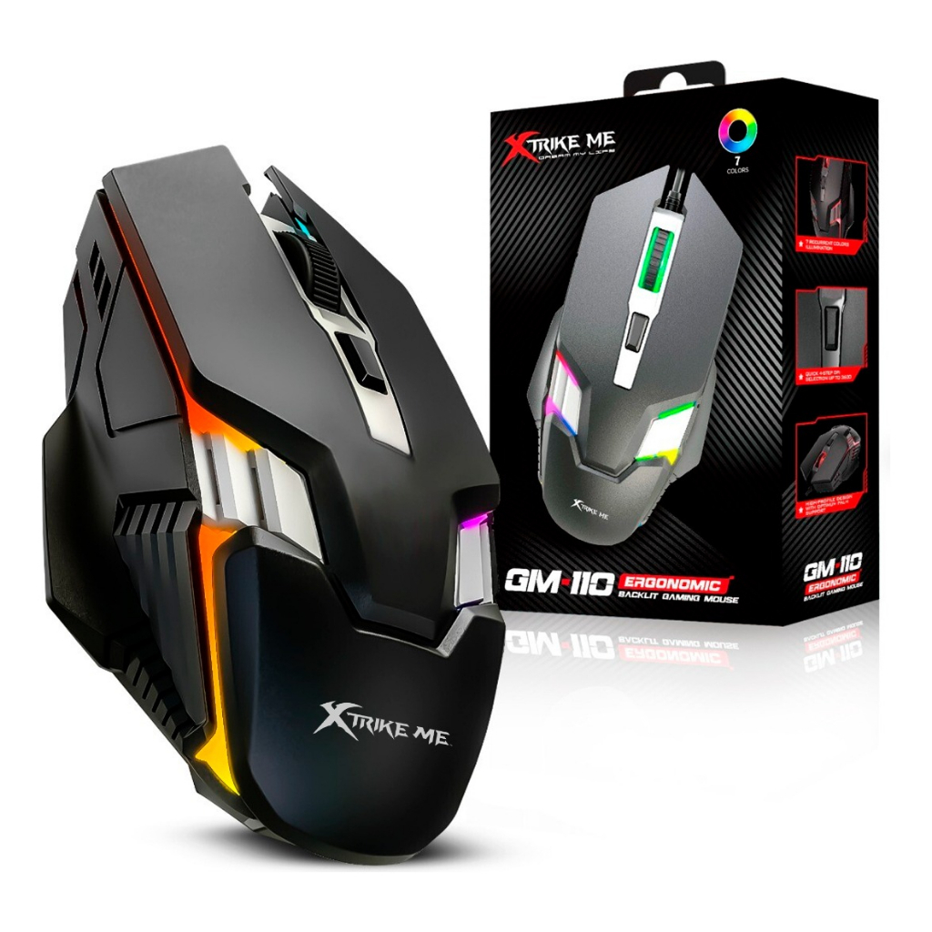 XTRIKE ME GM-110 WIRED GAMING MOUSE WITH 7 COLORS BACKLIGHT - DPI 1200 ...