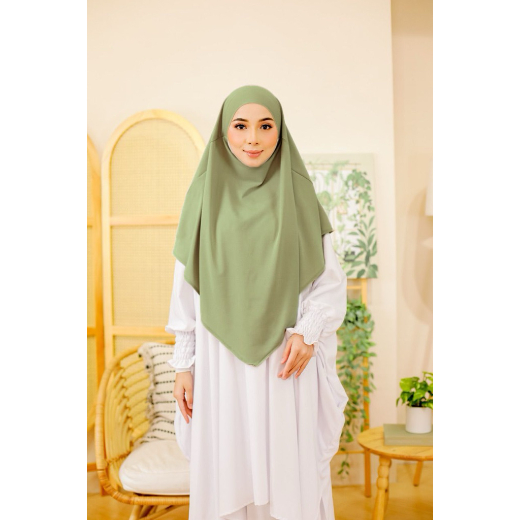 QAINISA Tudung Sarung HASYA berdagu khimar umrah ironless tudung labuh bidang 45 50 60 purdah MOSSCREPE