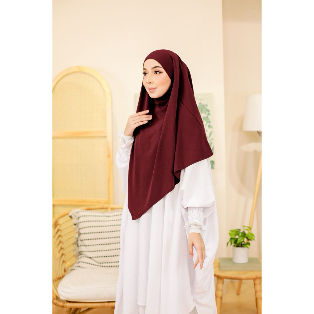 QAINISA Tudung Sarung HASYA berdagu khimar umrah ironless tudung labuh bidang 45 50 60 purdah MOSSCREPE