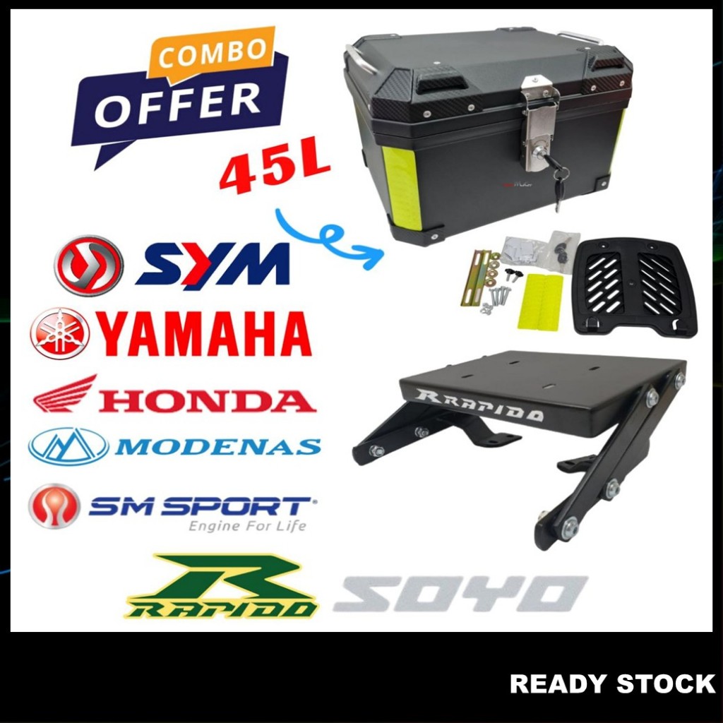 SOYO 45L Kotak Box Motosikal+RAPIDO Adjustable Rack Lipat Motor 135LC ...