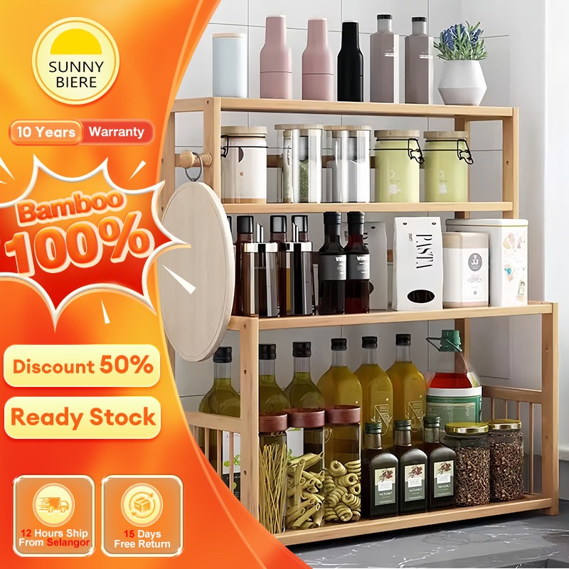 Bamboo Kitchen Rack Spice Rack Rak Rempah Kitchen Seasoning Rak Shelf ...