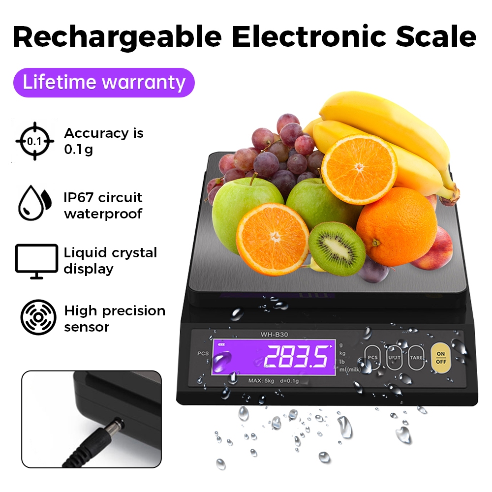 MOKETA 5kg/10kg Rechargeable Electronic Kitchen Scale Stainless Steel ...