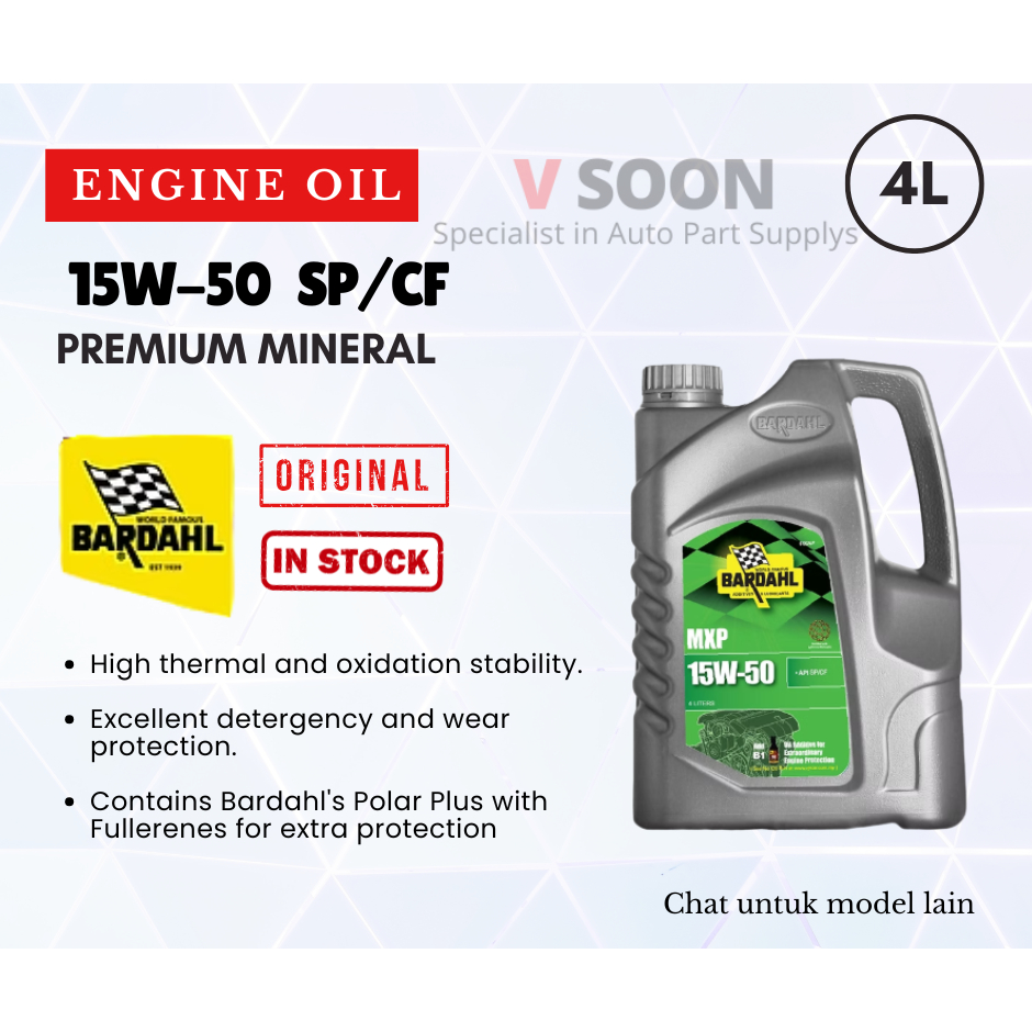 BARDAHL MXP PREMIUM MINERAL ENGINE OIL SAE 15W50 (SP/CF) - 4 LITERS 4L ...