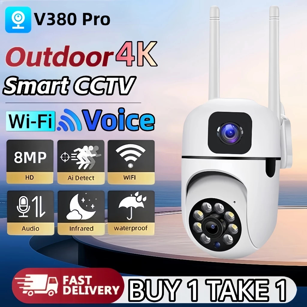 V380 PRO Dual Lens CCTV Outdoor Waterproof WiFi Camera Night Vision Two ...