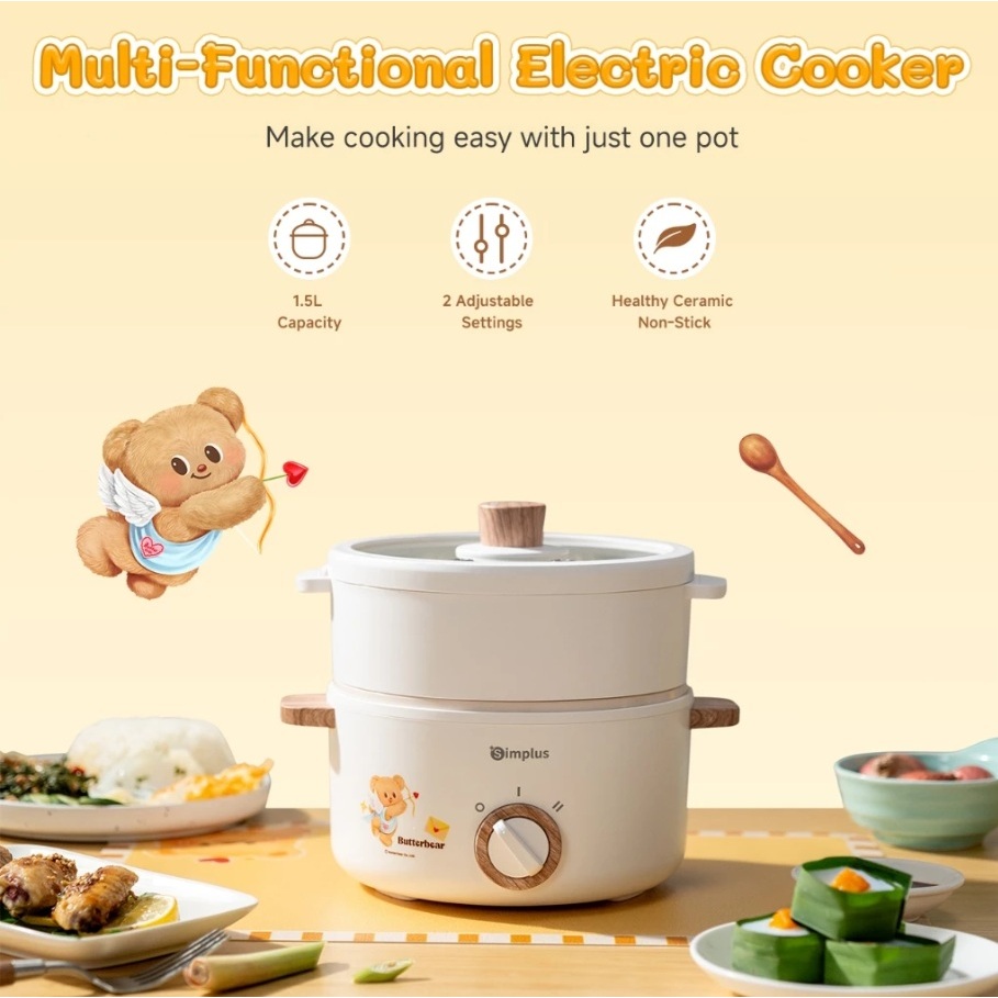 【Simplus×Butterbear】Ceramic Coating Multi Electric Cooker With Steamer ...