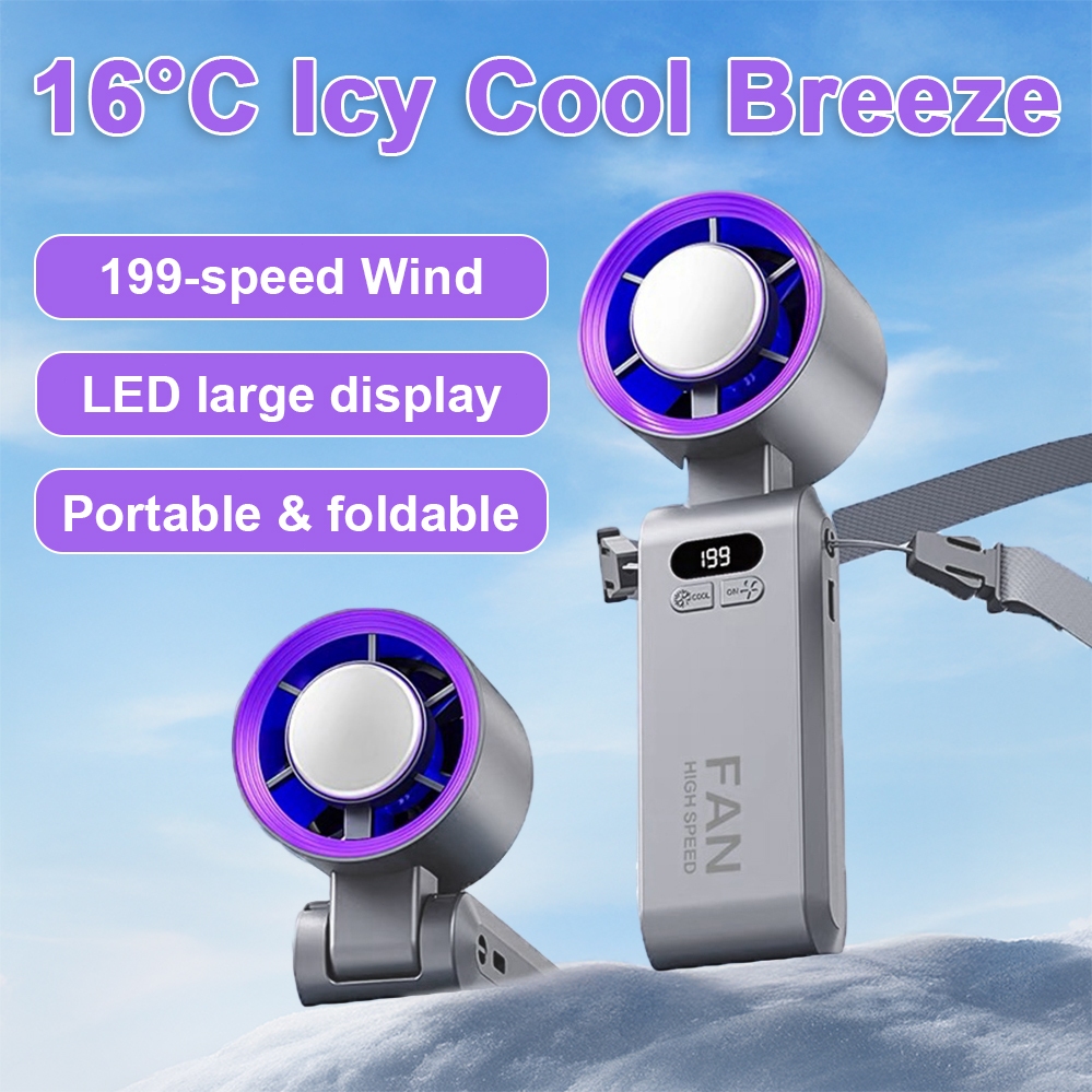 Cooling Ice Handheld Fan Adjustable Speeds Neck Hanging Mini Fans ...