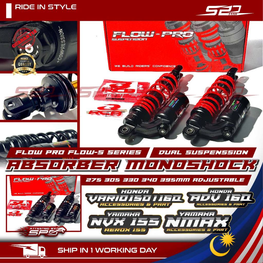 Shock Absorber RCB FlowS PRO ADV NVX NMAX VARIO Dual Suspension 275 305 ...