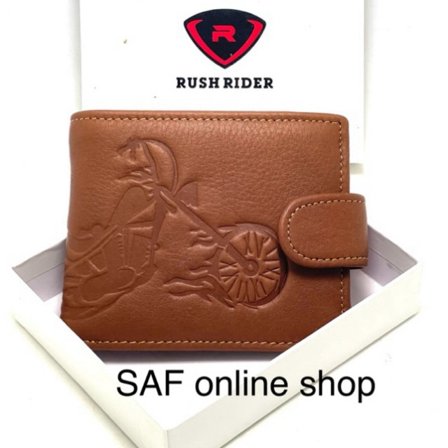 Rush Rider Cow Leather Wallet Men Button Closure Short Wallet Dompet ...